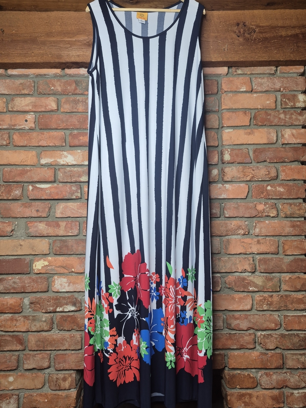 Ruby Rd. Striped Floral Border Maxi Dress XL Sleeveless Stretch - Picture 2 of 7